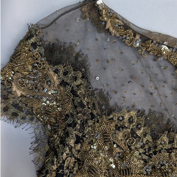 Marchesa Gold Black Embellished Floral Lace Cocktail Dress Metallic Size 6 - Picture 4 of 16